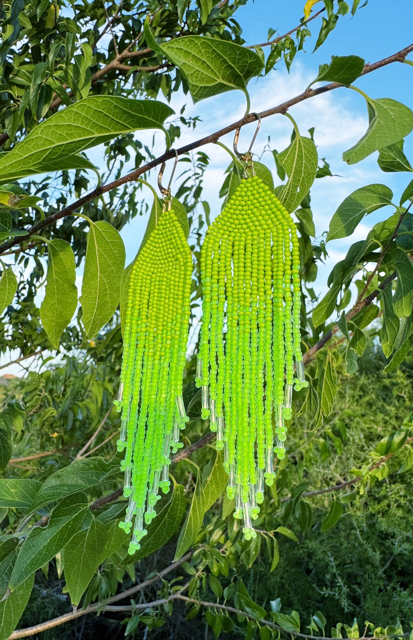 Lime green fringe earrings