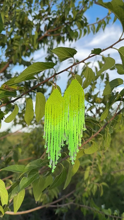 Lime green fringe earrings